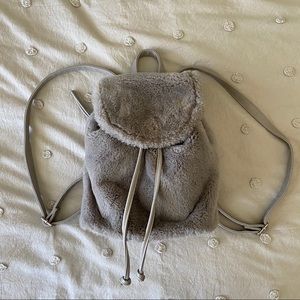 Gray Fuzzy Mini Backpack